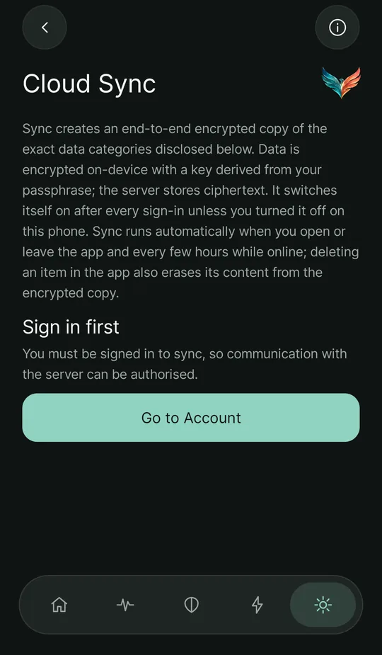 The encrypted sync screen